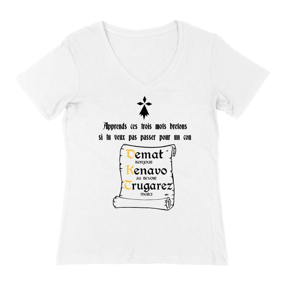 T-shirt pour femme col en V-trois mots bretons