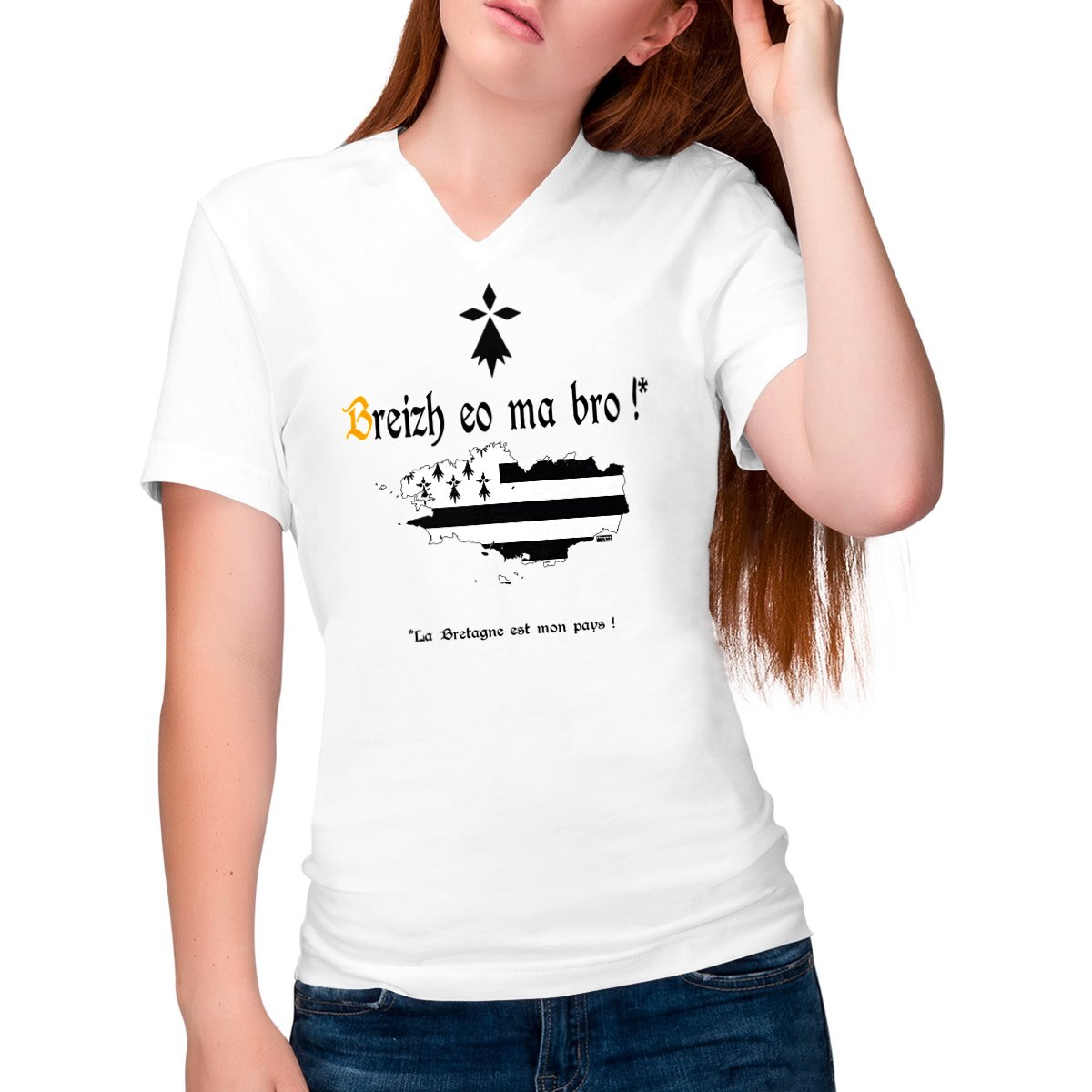 T-shirt pour femme col en V-ma-bro
